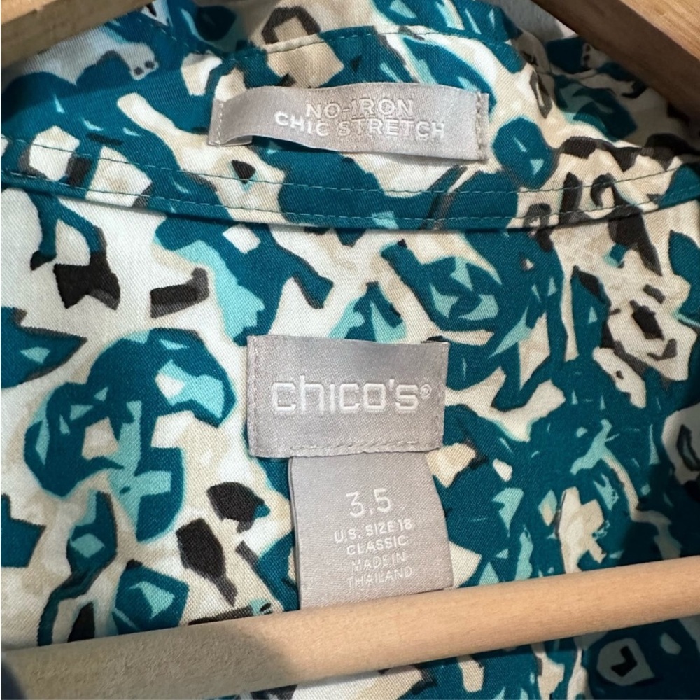 Crisp Cotton Chicos Shirt in Turquoise, Teal, Cobalt & White  3.5 ( 2X) - Picture 2 of 8